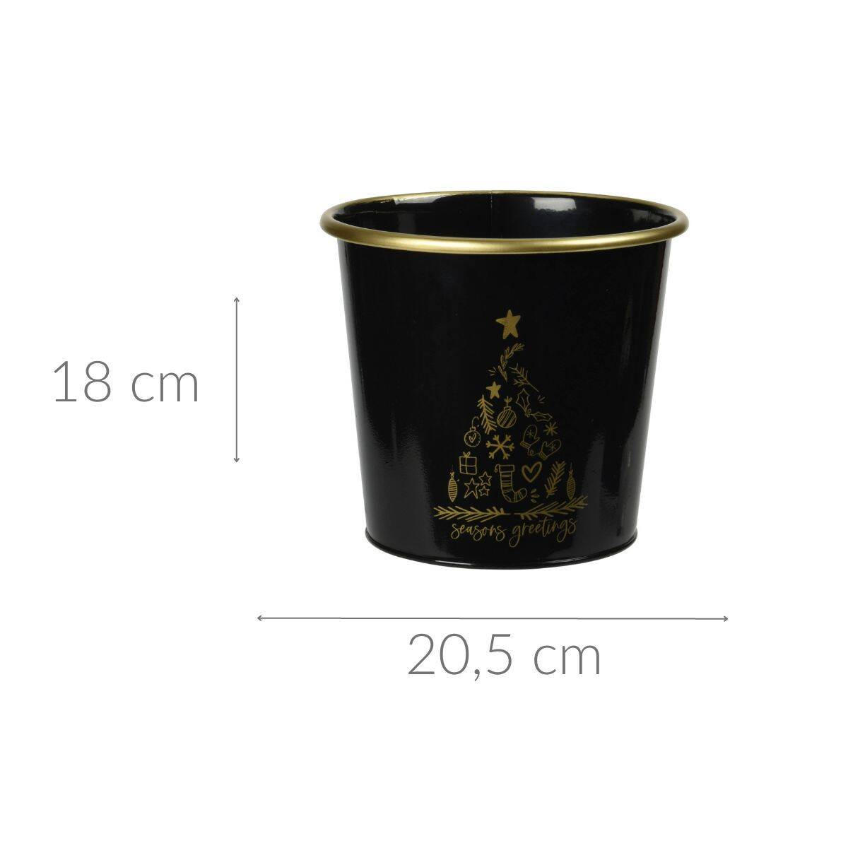 METALLEIMER Weihnachten Schwarz 20,5/18 cm - Schwarz, Metall (20/18/20cm) - Home Styling Collection