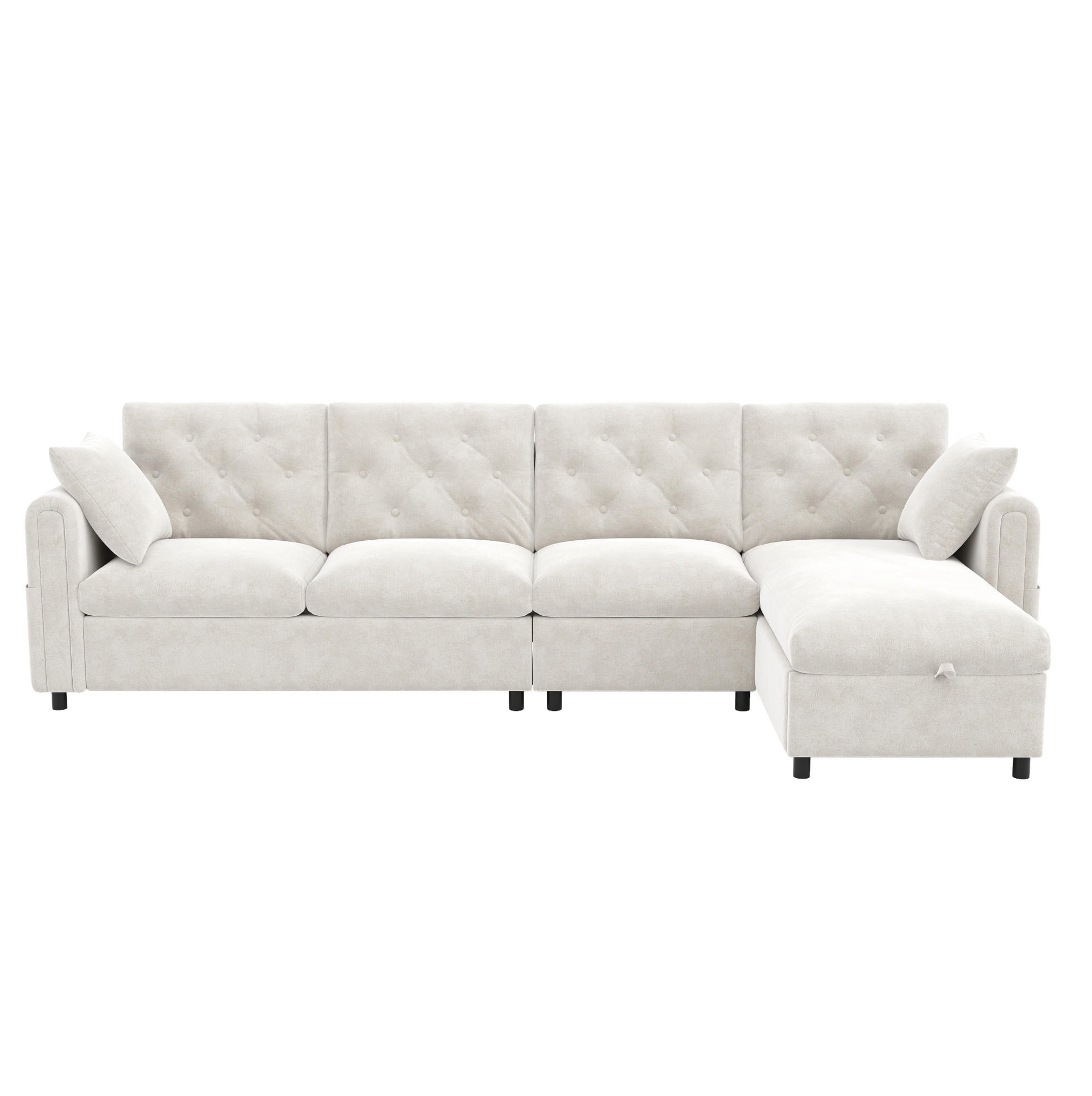 ECKSOFA 281/132/86 cm Beige aus Samt mit Bettfunktion und Stauraum - Beige, Textil (132/281cm) - OKWISH