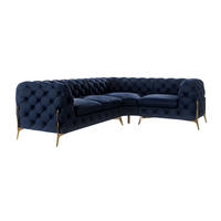ECKSOFA Chesterfield Lexi Marineblau Samt, Ottomane rechts - Goldfarben/Dunkelblau, Holz/Textil (264/204cm) - S-Style Möbel