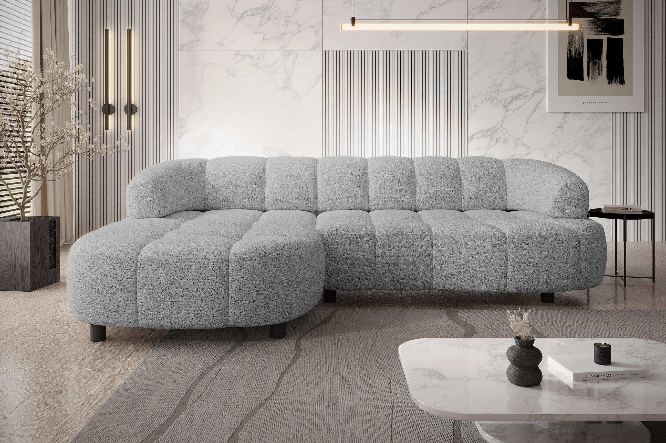 ECKSOFA WESPER S - Eckcouch Mit Elektrischer Sitzverstellung, L-förmig, Freistehend, Relaxfunktion, 183x284x79cm Linke, Grau - Grau, Holz/Textil (113/284cm) - DomoHome