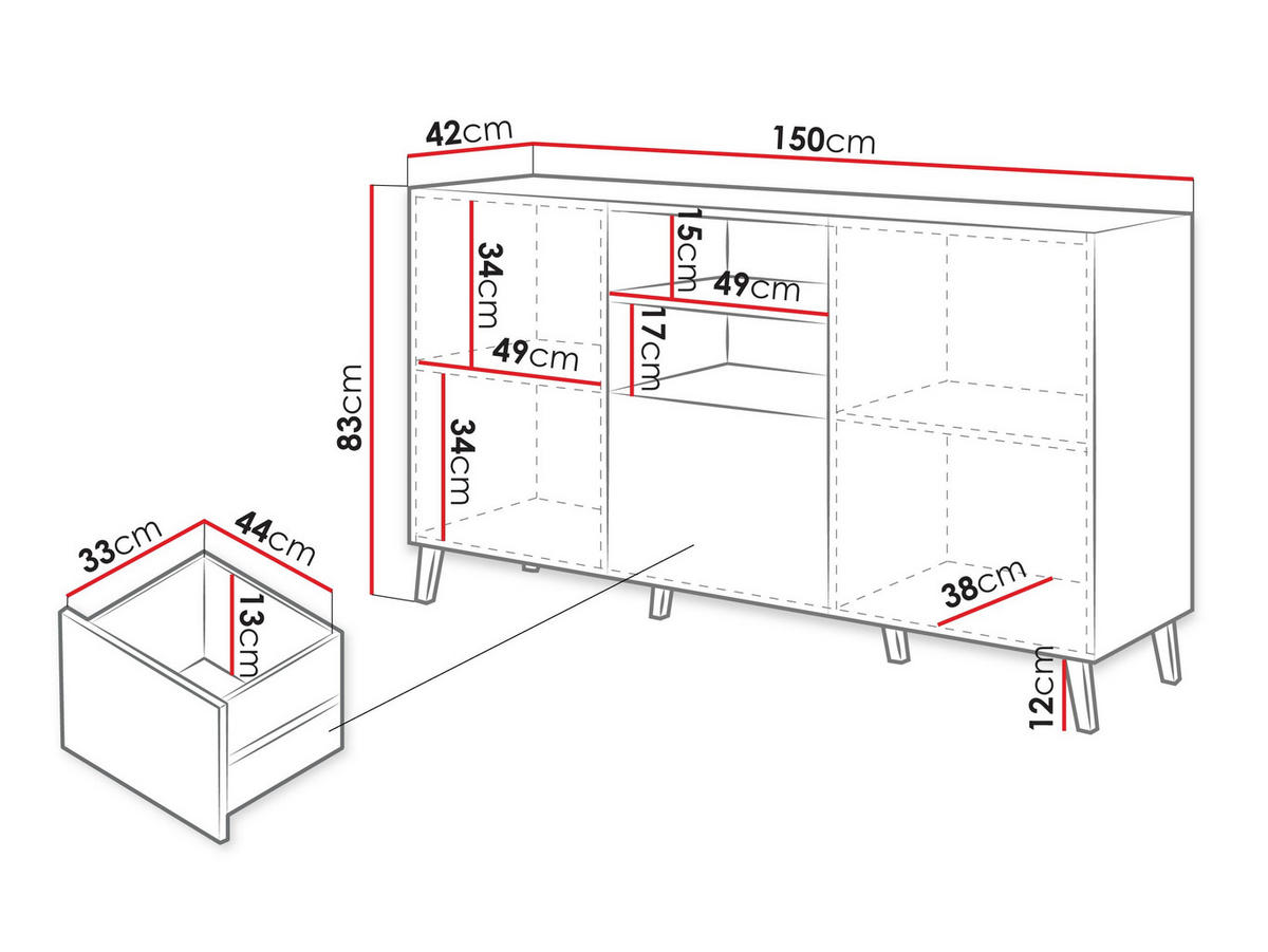 KOMMODE Abeto - Weiß Hochglanz/Schwarz, Holzwerkstoff/Kunststoff (150/82/42cm) - MIRJAN24