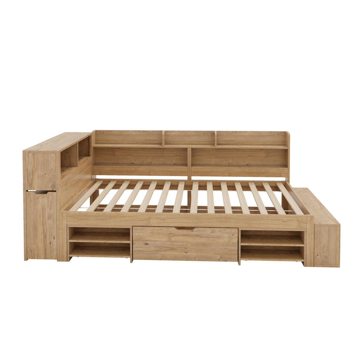 KINDERBETT 90/200 cm aus Sperrholz mit Stauraum und Regalen Natur - Naturfarben, Holzwerkstoff (90/200cm) - Modenvie