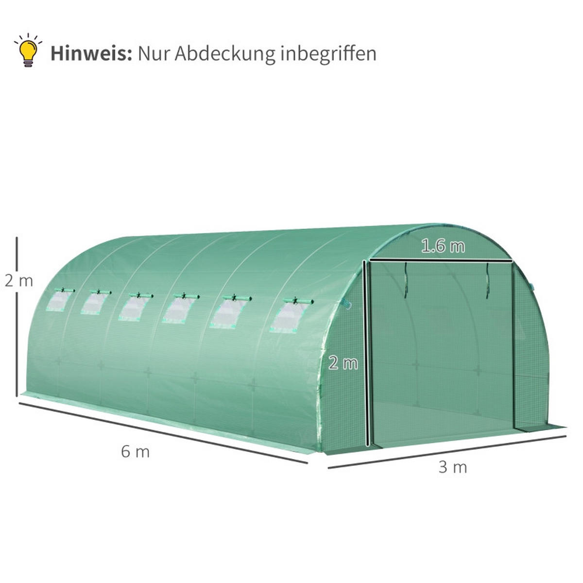 GEWÄCHSHAUSFOLIE 6x3x2 m UV Schutz grün - Grün, Kunststoff (600/200/300cm) - Fortuna Lai