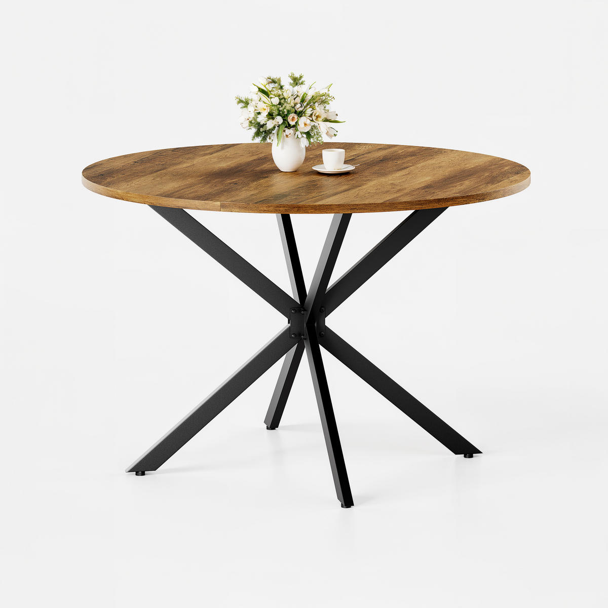 ESSTISCH rund X-Gestell Retro Braun/Schwarz Ø 120 cm - Schwarz/Braun, Holzwerkstoff/Metall (120/120/78cm)