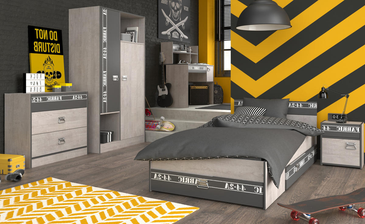 KINDERZIMMER Komplett-Set 5-tlg Kleiderschrank Schreibtisch Bett 90x200 - Chromfarben/Eschefarben, Holz/Holzwerkstoff (160/182/51cm) - Parisot Meuble