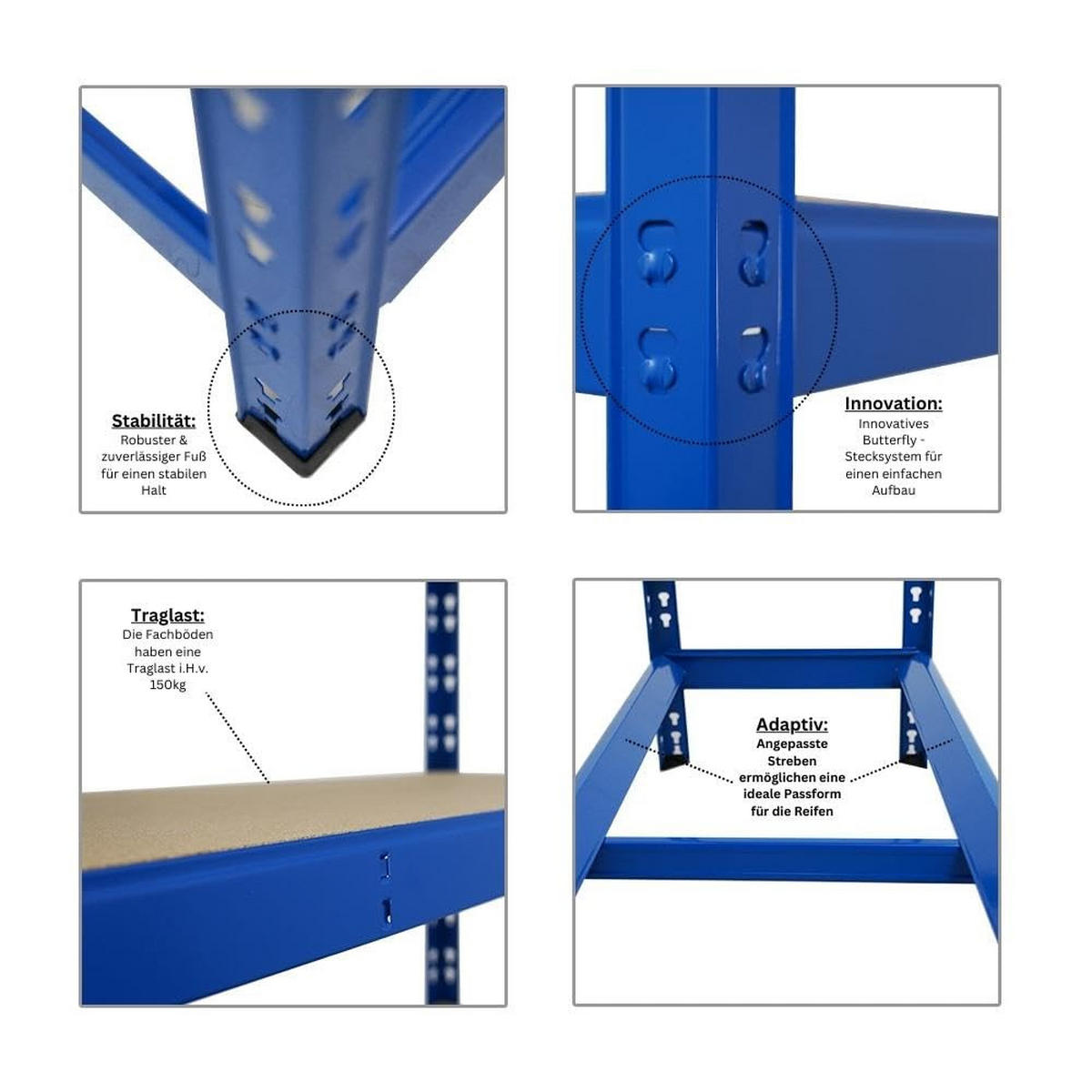 REIFENREGAL Tiger 2er-Set mit 2x 180x120x40 cm bis zu 12 Reifen mit 3 Fachboden Blau - Blau, Metall (240/180/40cm) - PROREGAL
