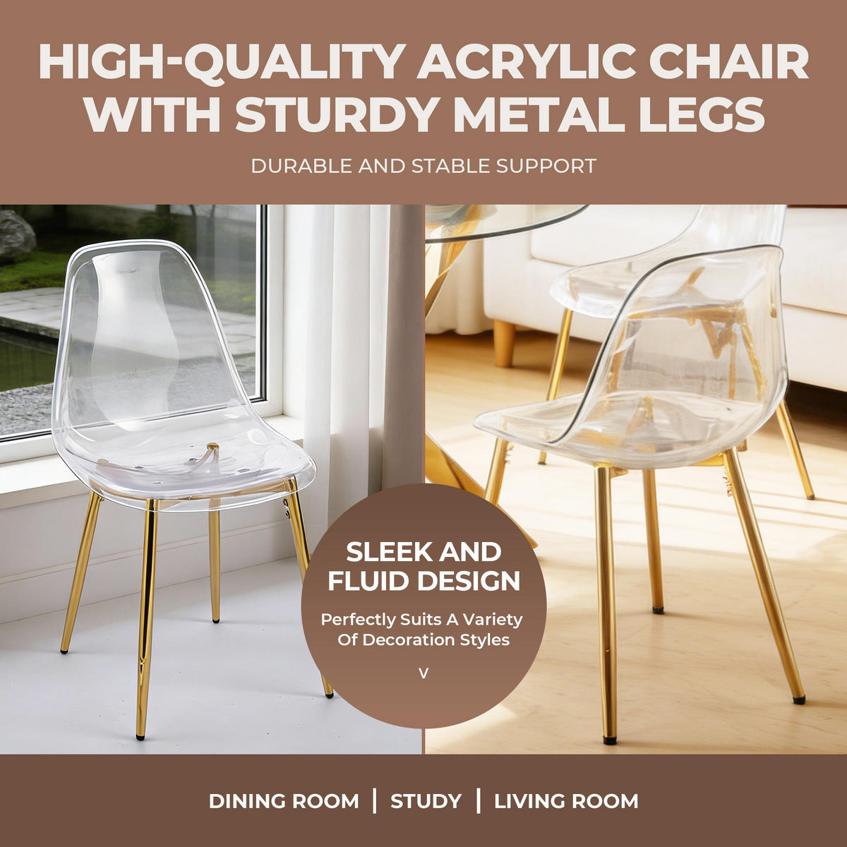 STUHL-SET DE-36421 4 Stück mit Acrylglas-Sitz und Metallbeinen Gold - Goldfarben, Kunststoff (47/81/45cm) - ComfortXL