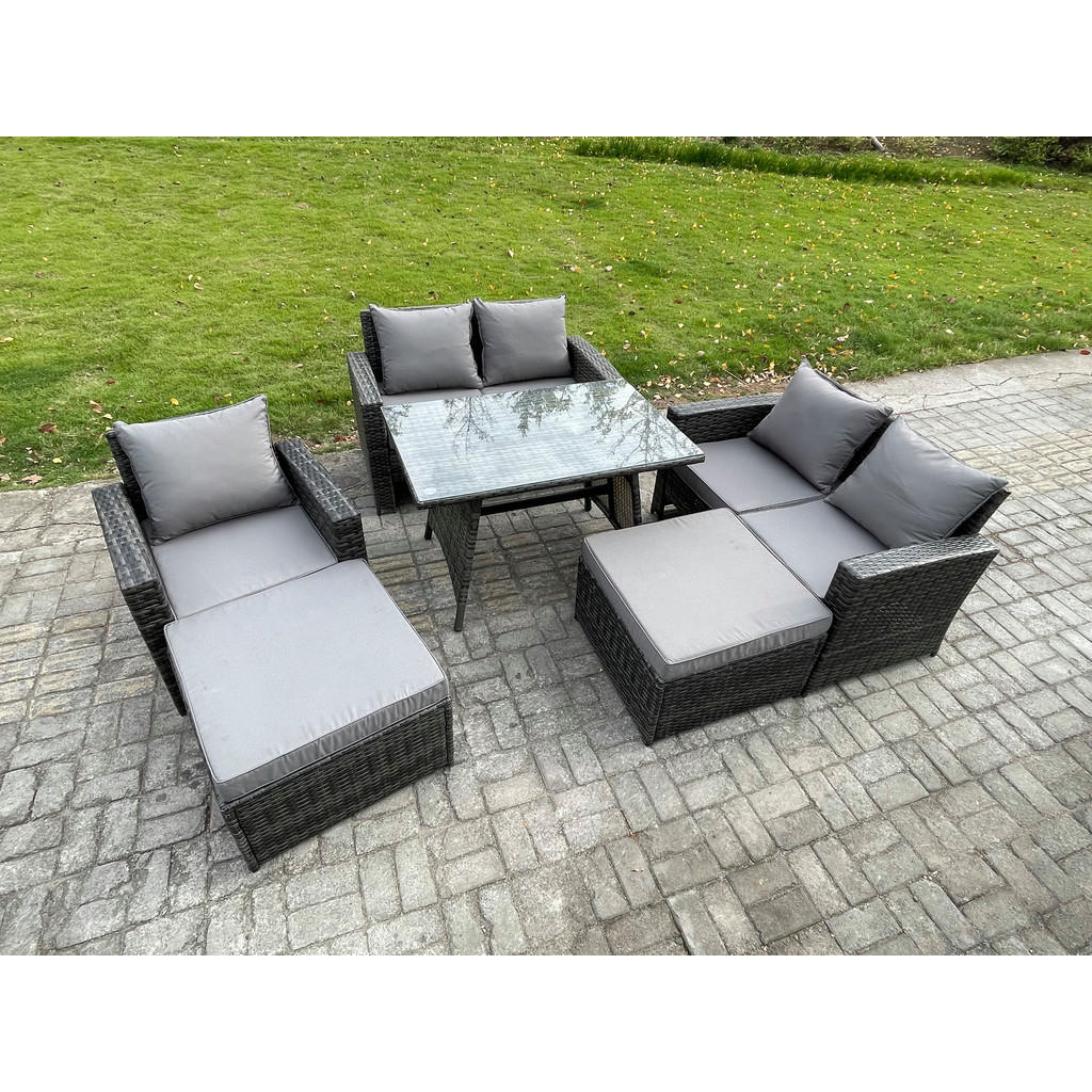 Thumbnail - Fimous Gartenmöbelset, Dunkelgrau, Metall, Kunststoff, Glas, 7-Sitzer, Füllung: Schaumstoff, rechteckig, Loungemöbel, Ga...