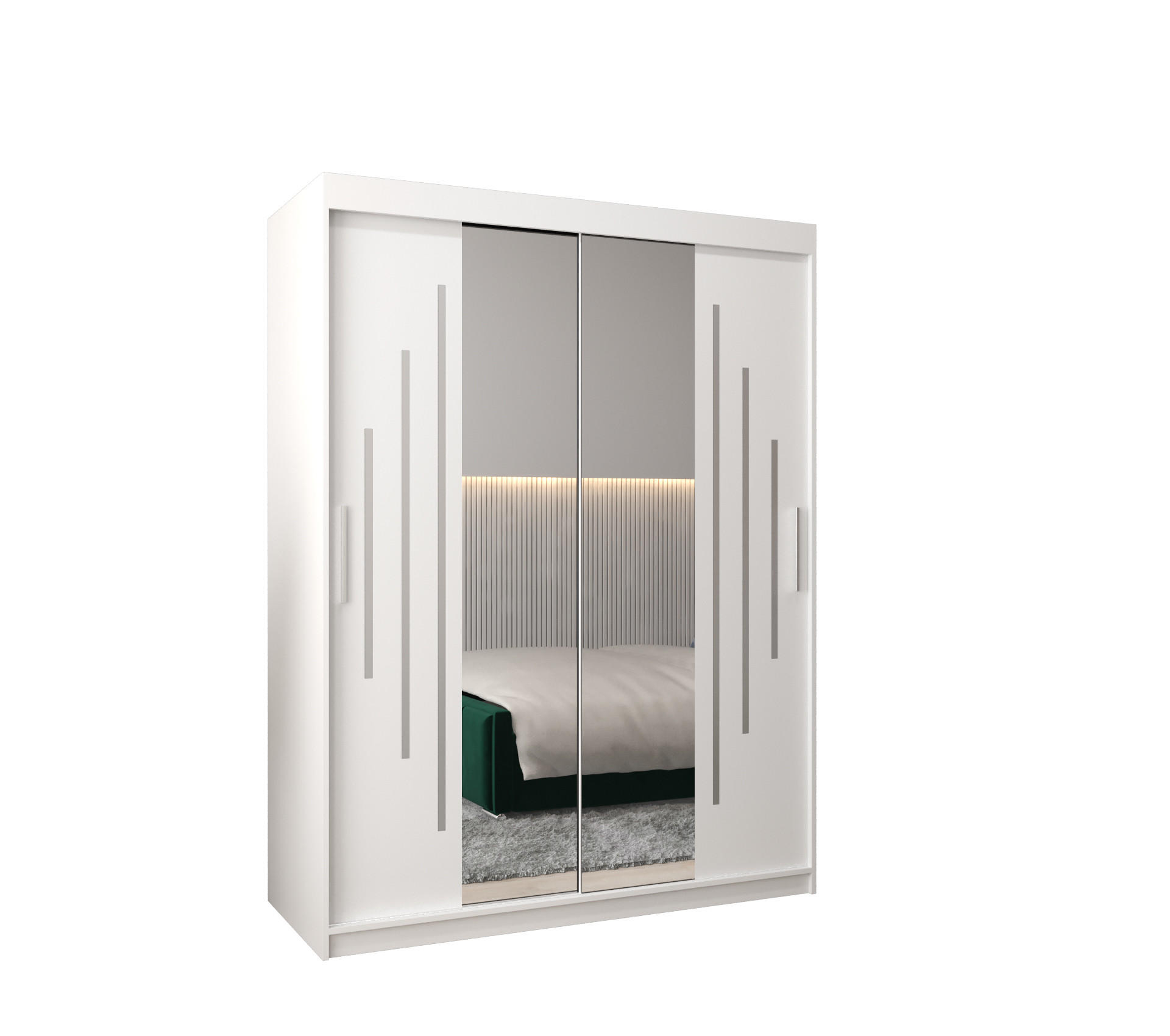 SCHWEBETÜRENSCHRANK 200/150/62 2-türig - Silberfarben/Weiß, Holz/Kunststoff (150/200/62cm) - Abiks Möbel