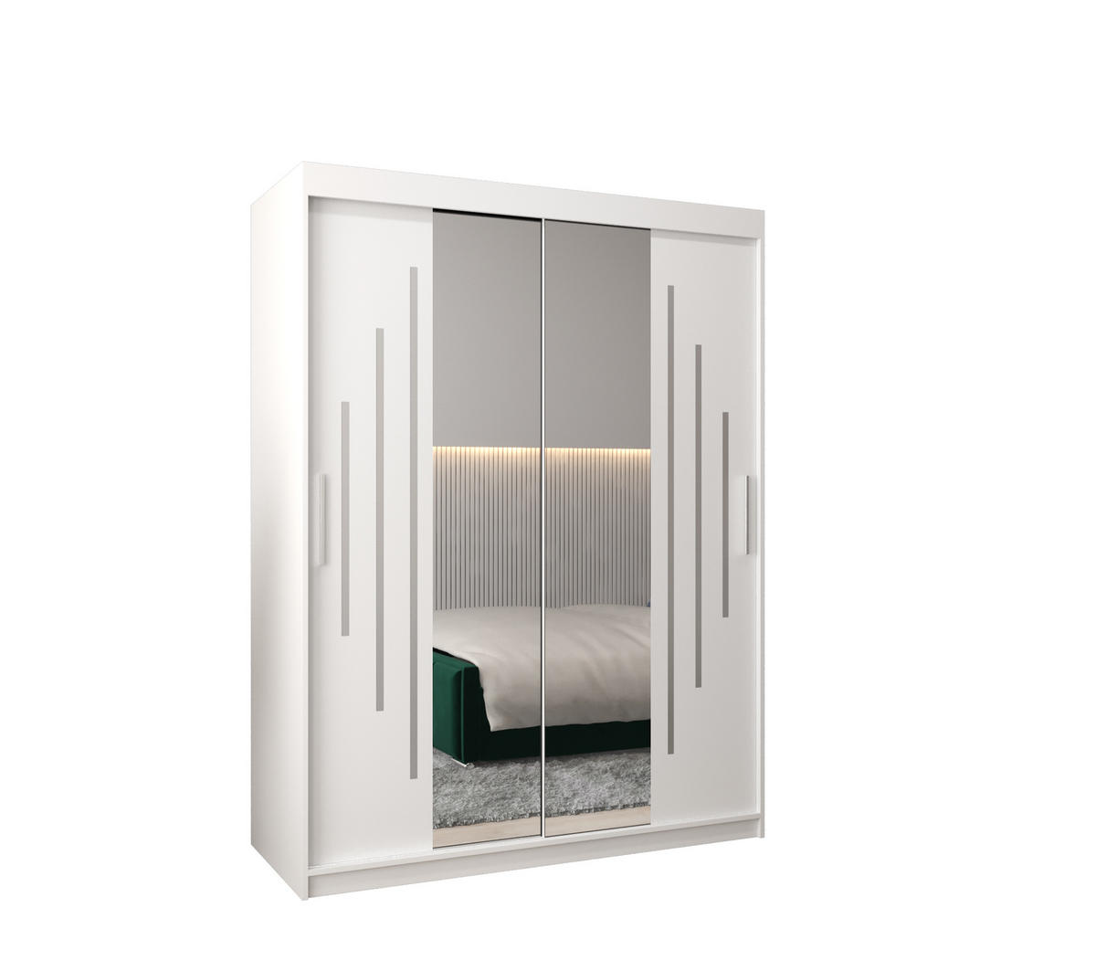 SCHWEBETÜRENSCHRANK 200/150/62 2-türig - Silberfarben/Weiß, Holz/Kunststoff (150/200/62cm) - Abiks Möbel