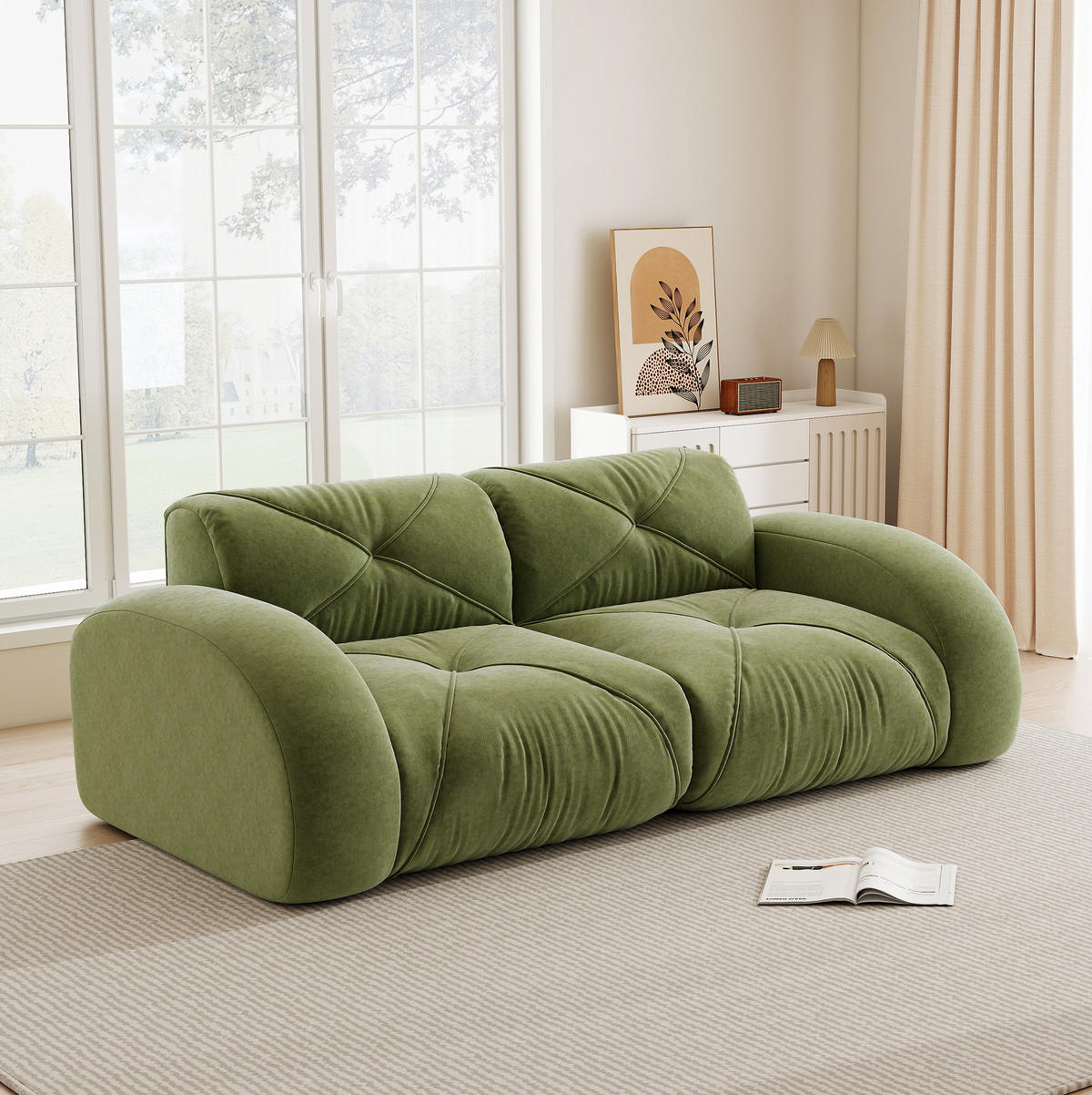 SOFA modular rahmenlos Chenille Green - Grün, Kunststoff (95/76/204cm) - Meubliv
