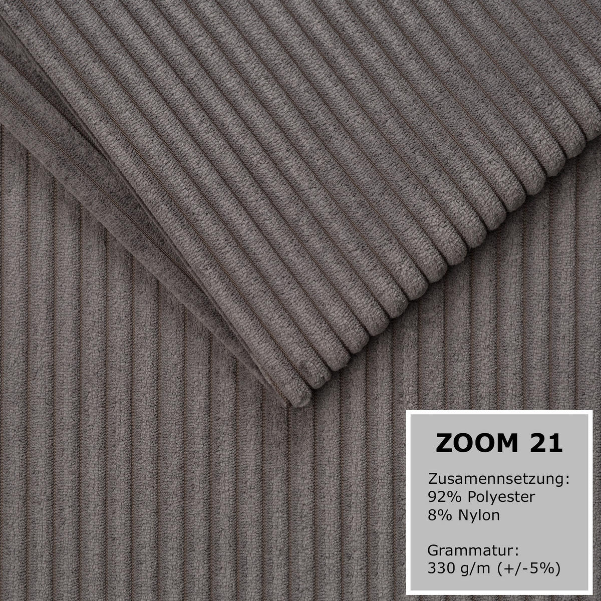 ECKSOFA EINAR 362 cm x 170 cm – Stoff: ZOOM 21 Farbe: Grau - Grau, Textil (362/170cm) - A&J MöbelLand