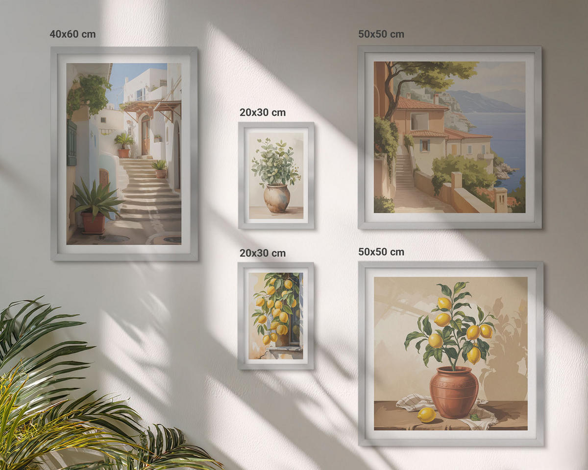 WANDBILDER 5er Set - 50x50 cm & 20x30 cm & 40x60 cm Silberner Rahmen - Blumen in einer Vase, ein Meer aus Zitronen - Silberfarben, Kunststoff (40/60cm) - ArtPrintCave