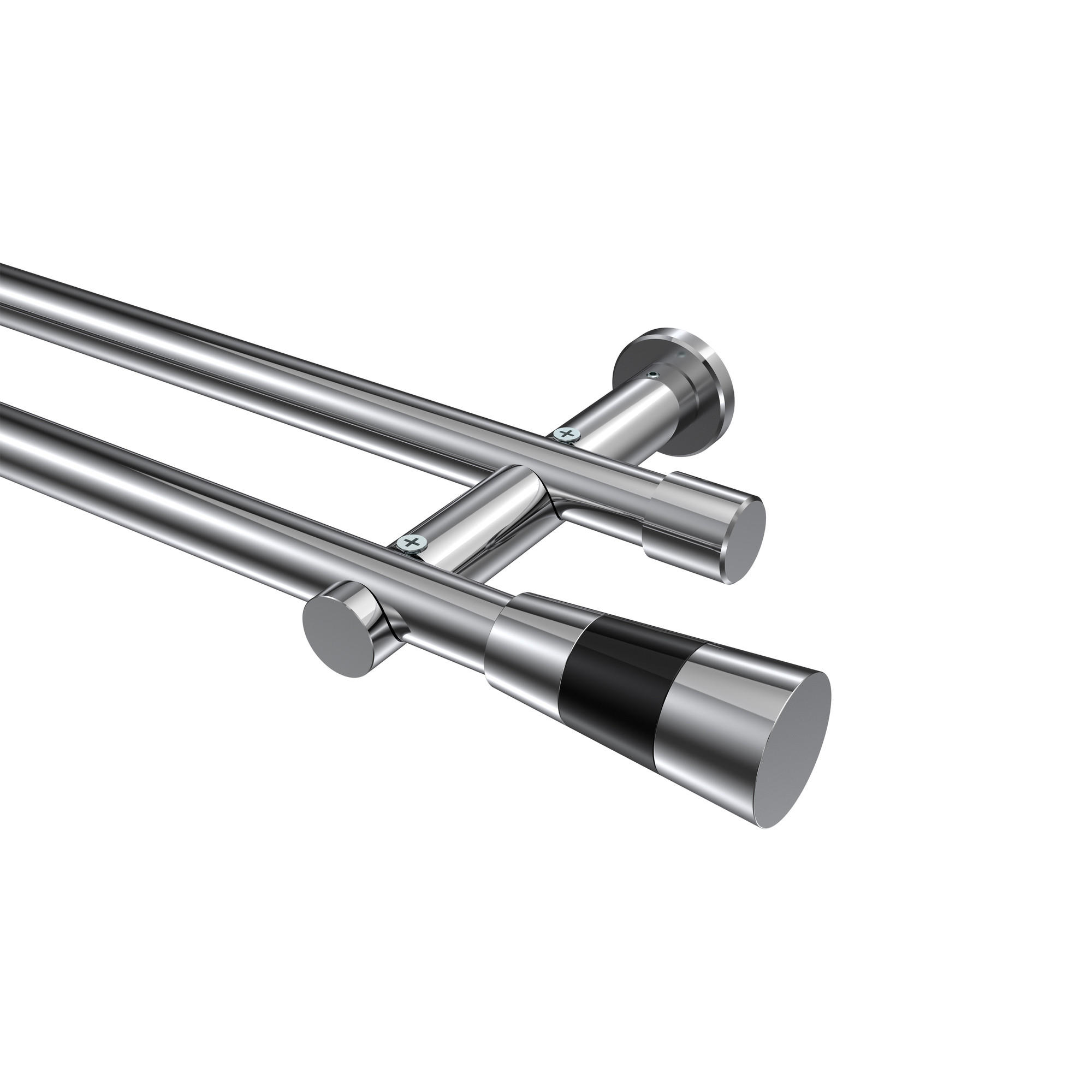 GARDINENSTANGEN-SET Platon Tanara 140 cm, 2-läufig (ohne Ringe), 20 mm Ø Chrom - Chromfarben/Schwarz, Metall (140cm) - INTERDECO