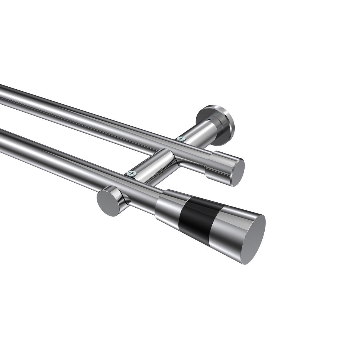 GARDINENSTANGEN-SET Platon Tanara 180 cm, 2-läufig (ohne Ringe), 20 mm Ø Chrom - Chromfarben/Schwarz, Metall (180cm) - INTERDECO