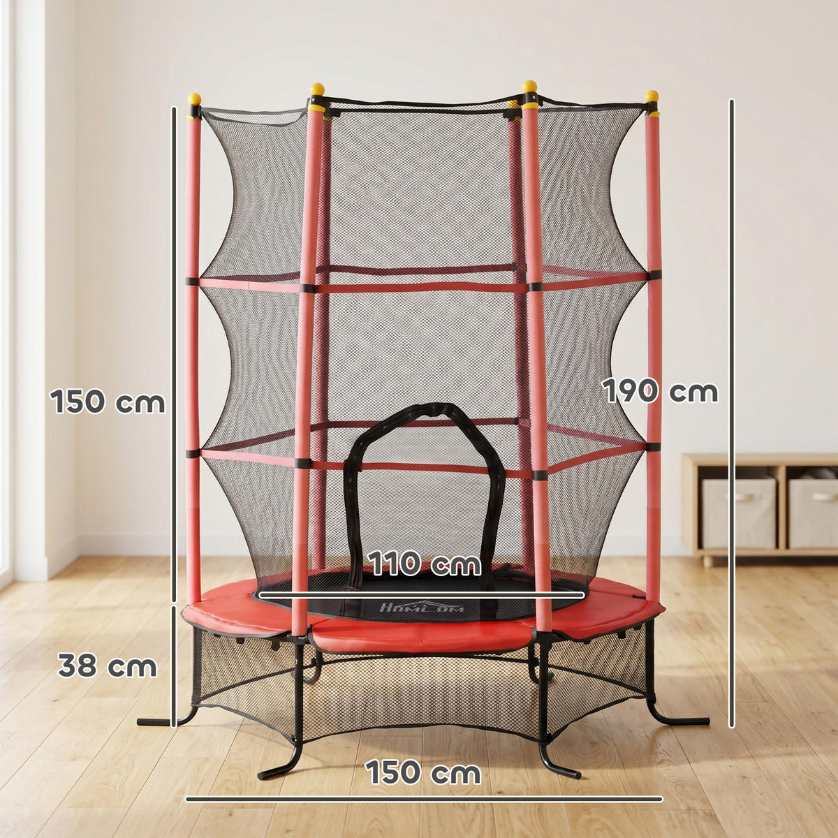 TRAMPOLIN DE-18985 Ø163 cm mit Sicherheitsnetz Rot - Rot, Metall (163/163cm) - ComfortXL