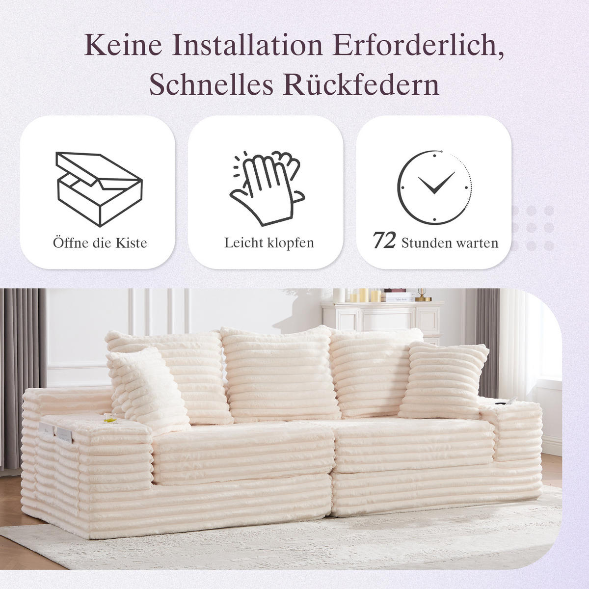 SCHLAFSOFA aus Cord mit Getränkehaltern und Kissen, Beige - Beige, Textil (107.48/34.25/38.58cm)