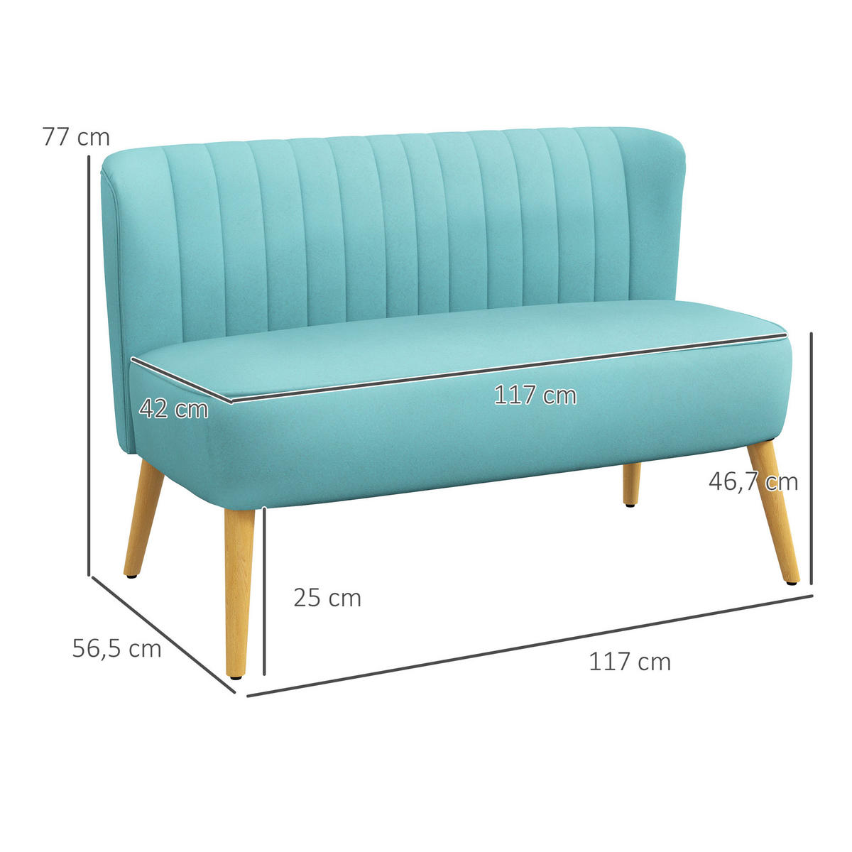 2-SITZER Sofa Zweisitzer, Loveseat mit Leinenoptik, Doppelsofa mit Holzbeine - Hellgrün/Naturfarben, Holz/Textil (56.5/77/117cm) - HOMCOM