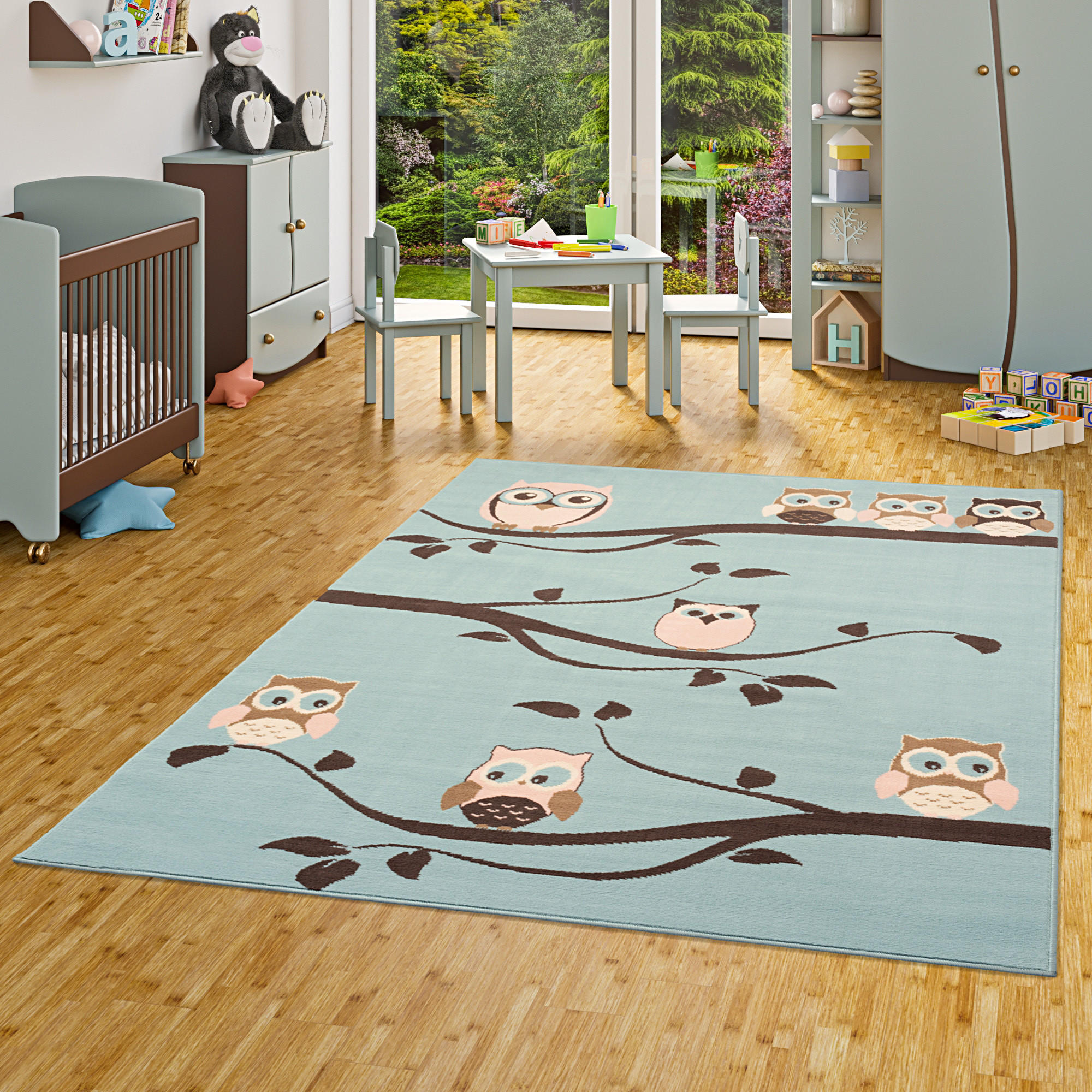 KINDERTEPPICH TRENDLINE EULEN PASTELL - Blau, Textil (160/225cm) - Pergamon