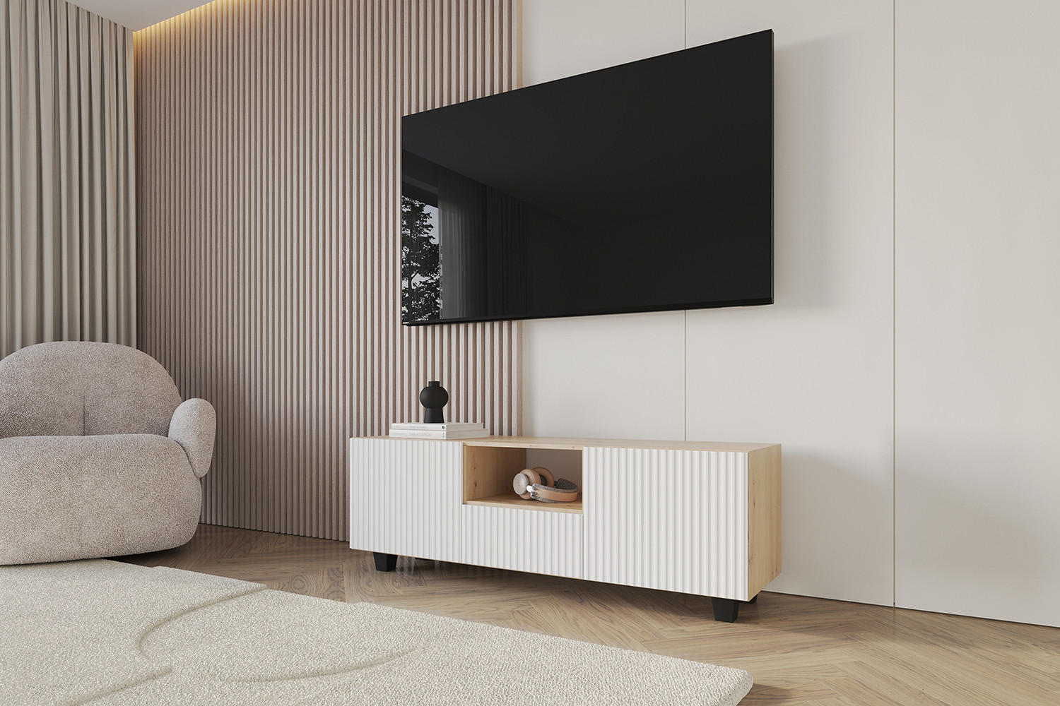 LOWBOARD NOA-2-S 140x50x41 cm - Artisan / Weiß - Schwarz/Weiß, Holzwerkstoff (140/50/41cm) - ALTDECOR