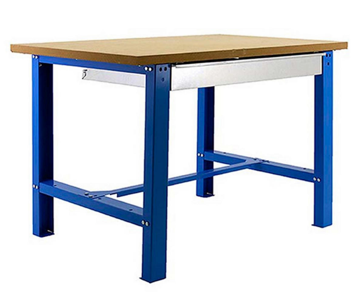 WERKBANK BUFFALO WOOD mit Schublade | HxBxT 87x180x75cm | Traglast 600kg | Blau - Blau, Metall (180/87/75cm) - PROREGAL