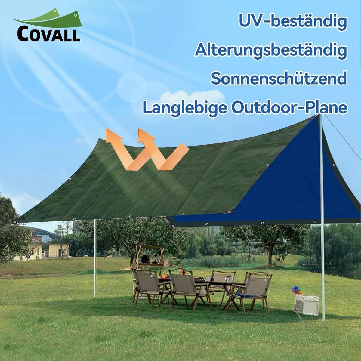 ABDECKPLANE 5 m x 6 m 75GSM HDPE mit UV-Schutz Grün/Blau - Multicolor, Kunststoff (38/28/6cm)