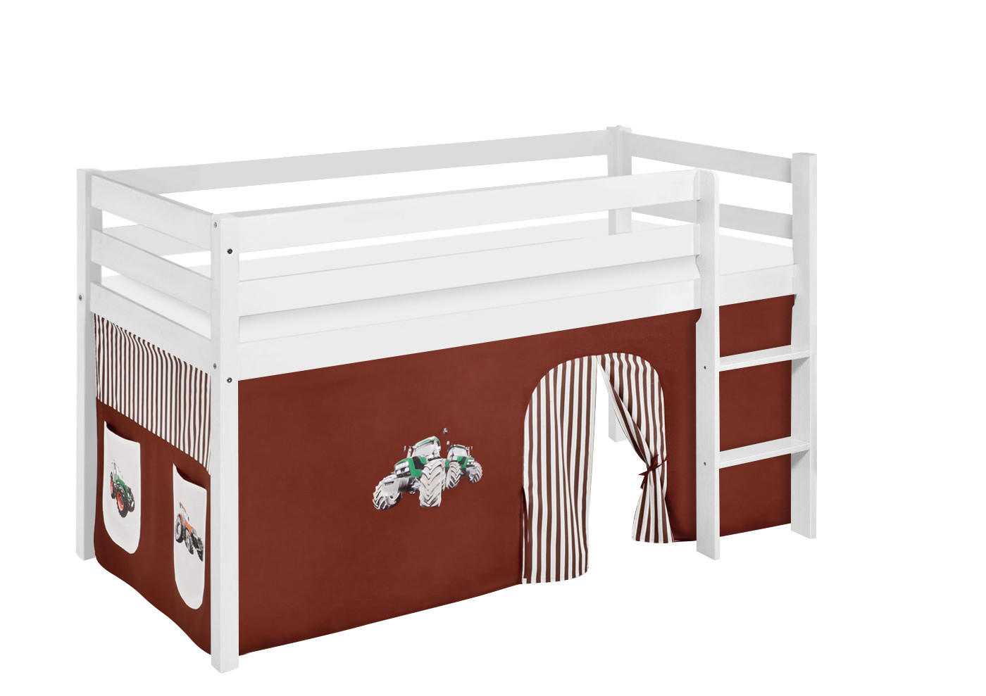 HOCHBETT JELLE mit TRECKER Vorhang - Kinderbett - Weiß, Holz - Lilokids