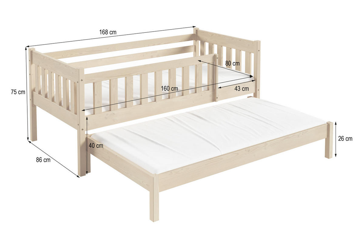 KINDERBETT STELLA 80x160 cm Kieferfarben - Kieferfarben, Holz (80/160cm) - MASSENO