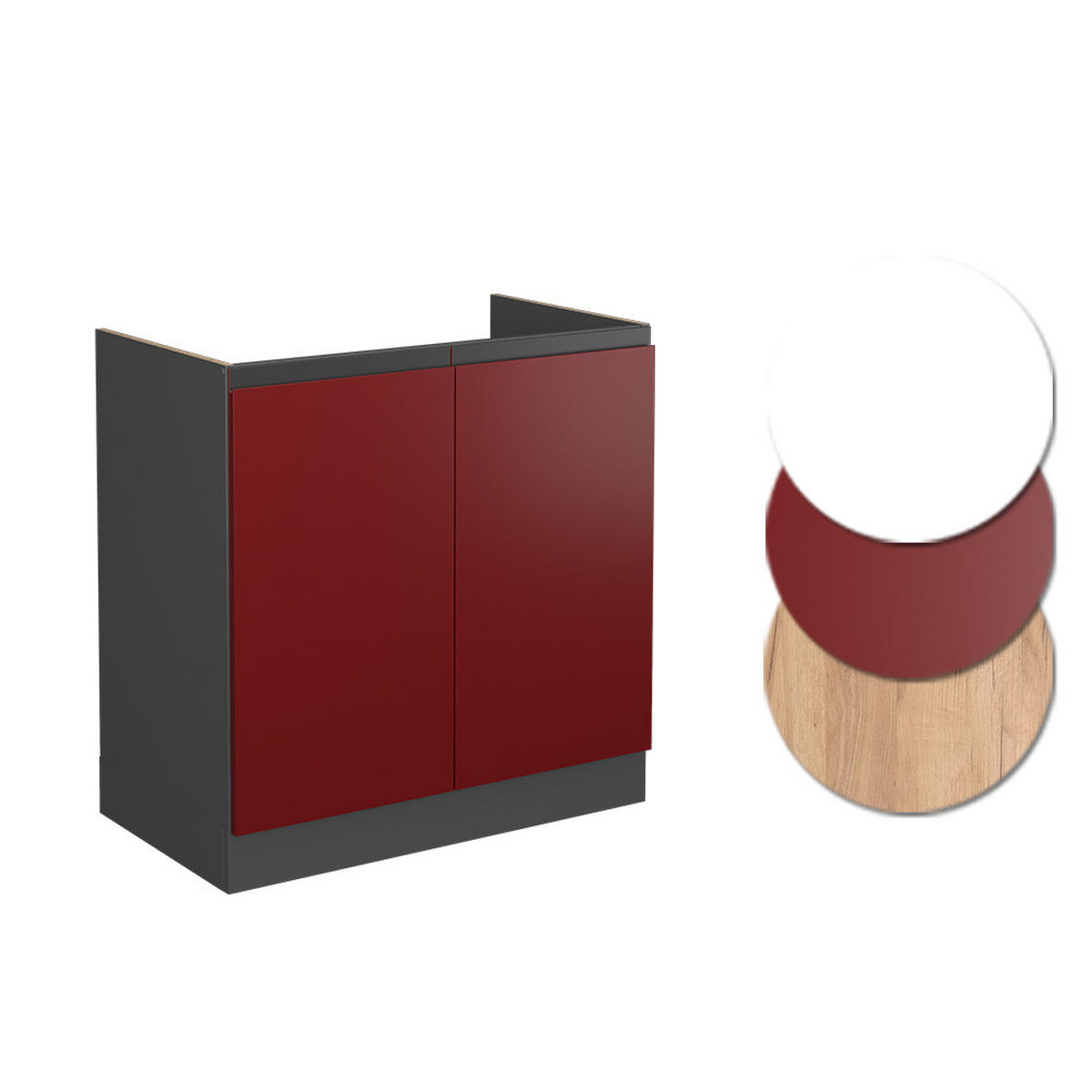 SPÜLENUNTERSCHRANK R-Line Rot 80 cm AP Marmor - Anthrazit/Rot, Holzwerkstoff (80/81.6/60cm) - Vicco