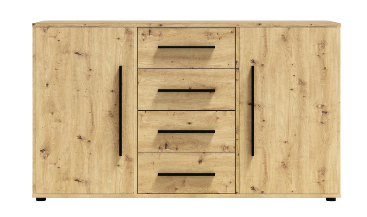 KOMMODE Modena K2D4SZ 150 cm in Eiche Artisan mit Türen und Schubladen - Schwarz/Eiche Artisan, Holzwerkstoff/Kunststoff (150/87/40cm)