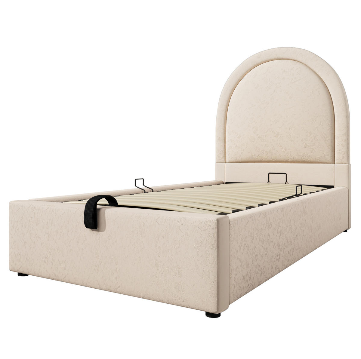 KINDERBETT 90/190 cm mit hydraulischem Bettkasten, Halbkreis-Kopfteil und PU-Bezug, Beige - Beige, Kunststoff (90/190cm) - Redom