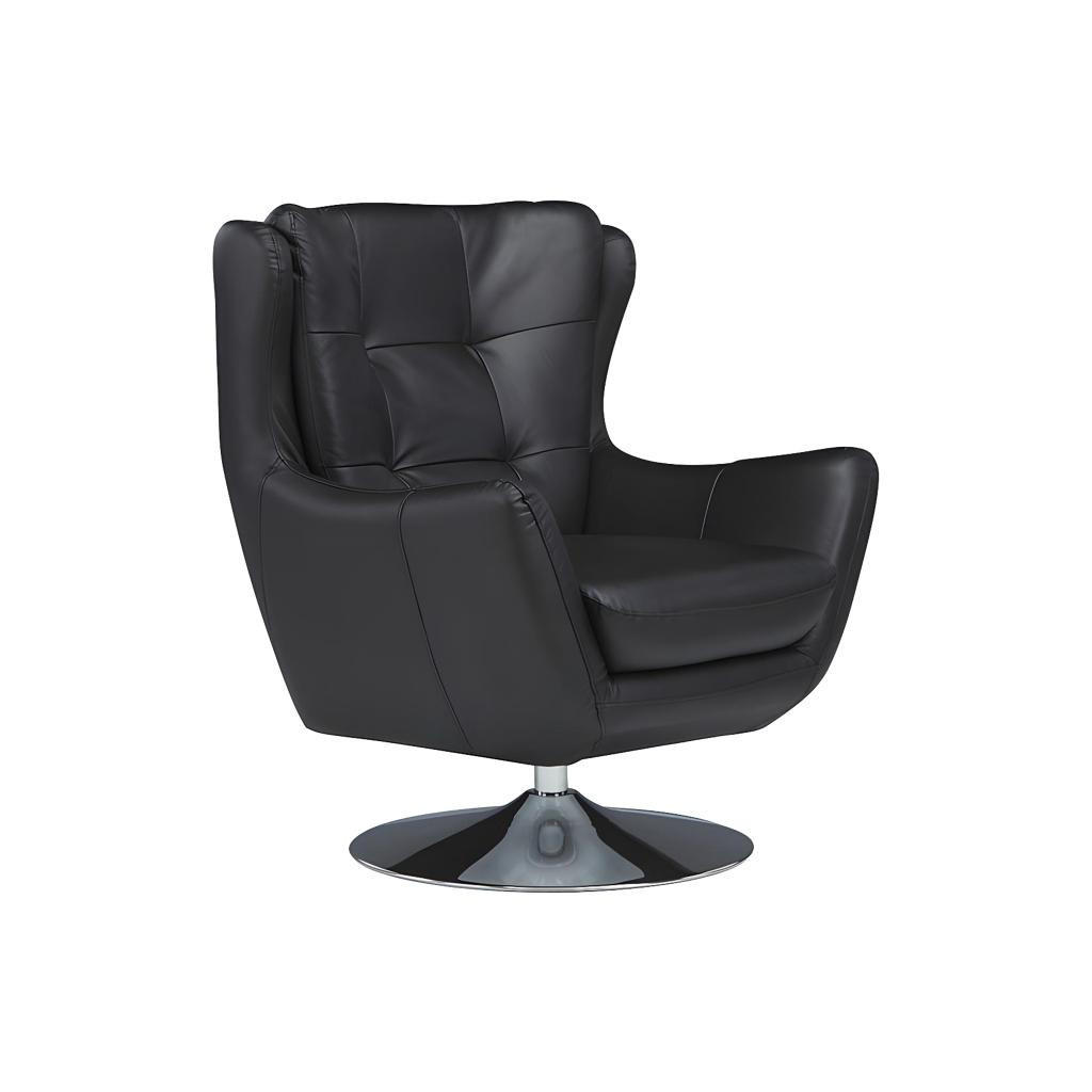 Thumbnail - Vente-Unique Drehsessel, Schwarz, Leder, Uni, 1-Sitzer, 82x95x81 cm, Wohnzimmer, Sessel, Polstersessel