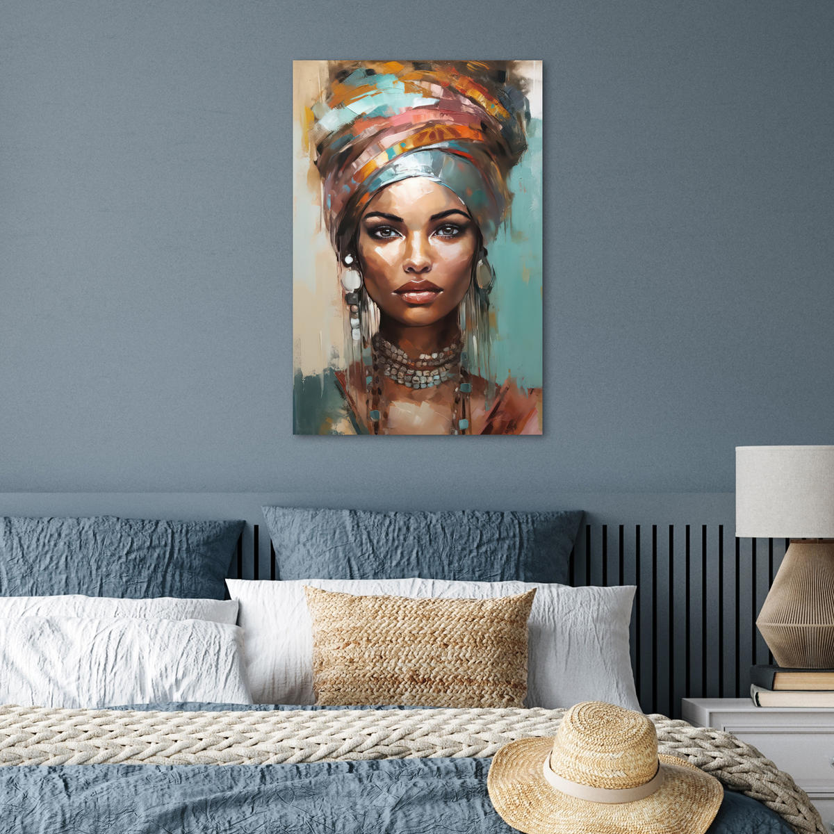 POSTER Frau - Kunst - Schmuck - Porträt 40x60 cm - Blaugrau, Papier (40/60/0.1cm) - MuchoWow