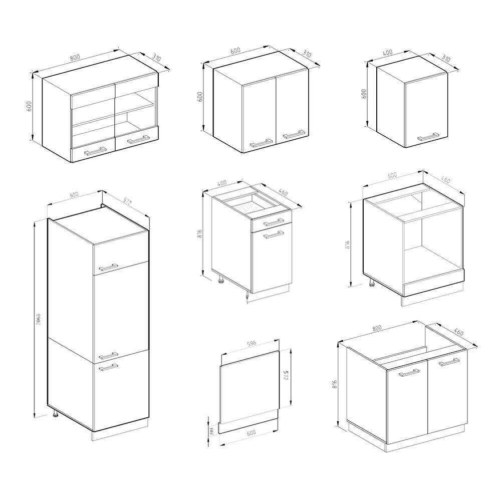 KÜCHENZEILE R-Line Weiß/Anthrazit 300 cm, AP Eiche - Anthrazit/Weiß, Holzwerkstoff (300/81.6/60cm) - Vicco