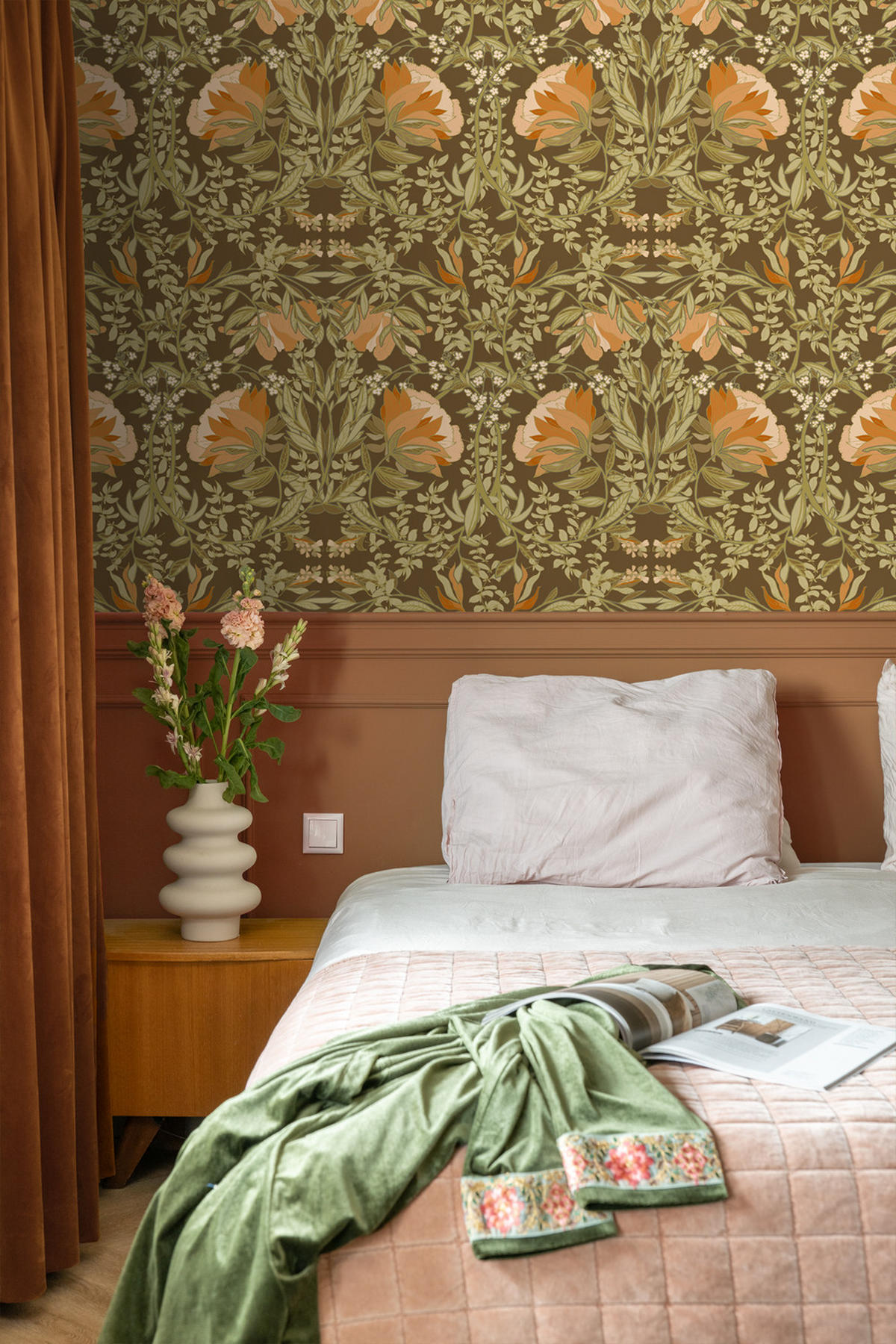 TAPETE Blumenmuster im Jugendstil 50 x 900 cm - Orange, Papier (50/900cm) - ESTAhome