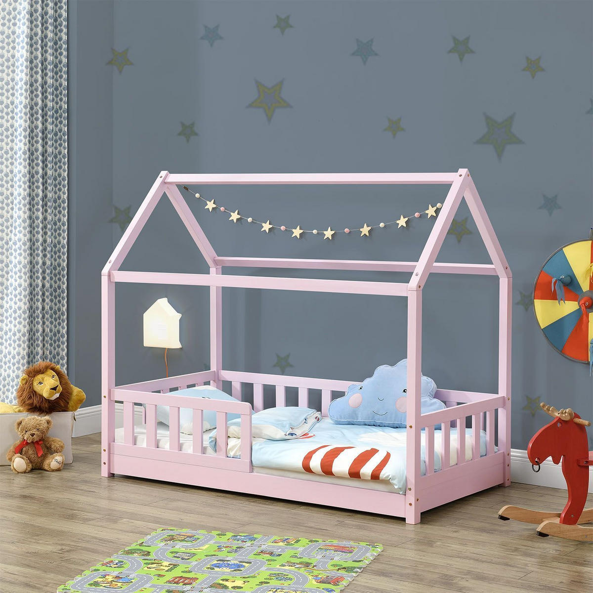 KINDERBETT Marli mit Matratze rosa 80x160 cm - Rosa, Holzwerkstoff (80/160cm) - Juskys