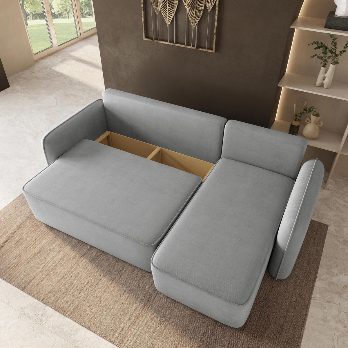 ROHOVÁ Sedačka DOLVER PAROS 05, Světle šedá - šedá/světle šedá, dřevo/textil (238/156cm) - MASSENO