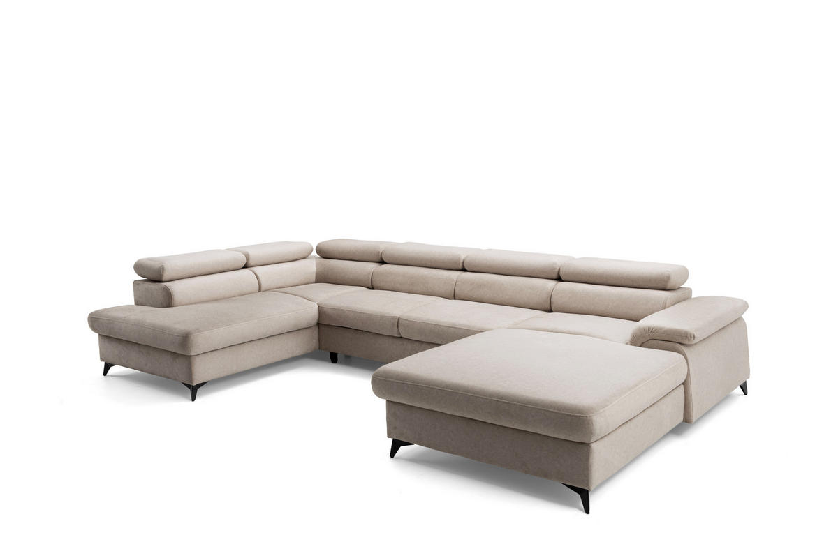 ECKSOFA U-Form PLAZA U Rechts mit Schlaffunktion 125x256 Velours Dunkelbeige - Beige/Creme, Holz/Kunststoff (210/95/350cm) - Muffo
