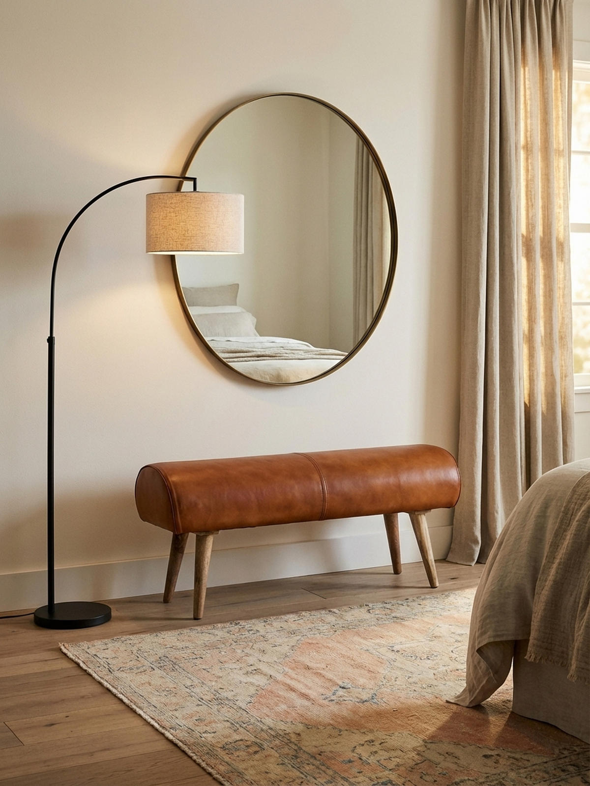 SITZBANK – Echtleder/Holz, 2 Personen, Modern - Braun, Mangoholz/Leder (100/53/40cm) - KADIMA DESIGN