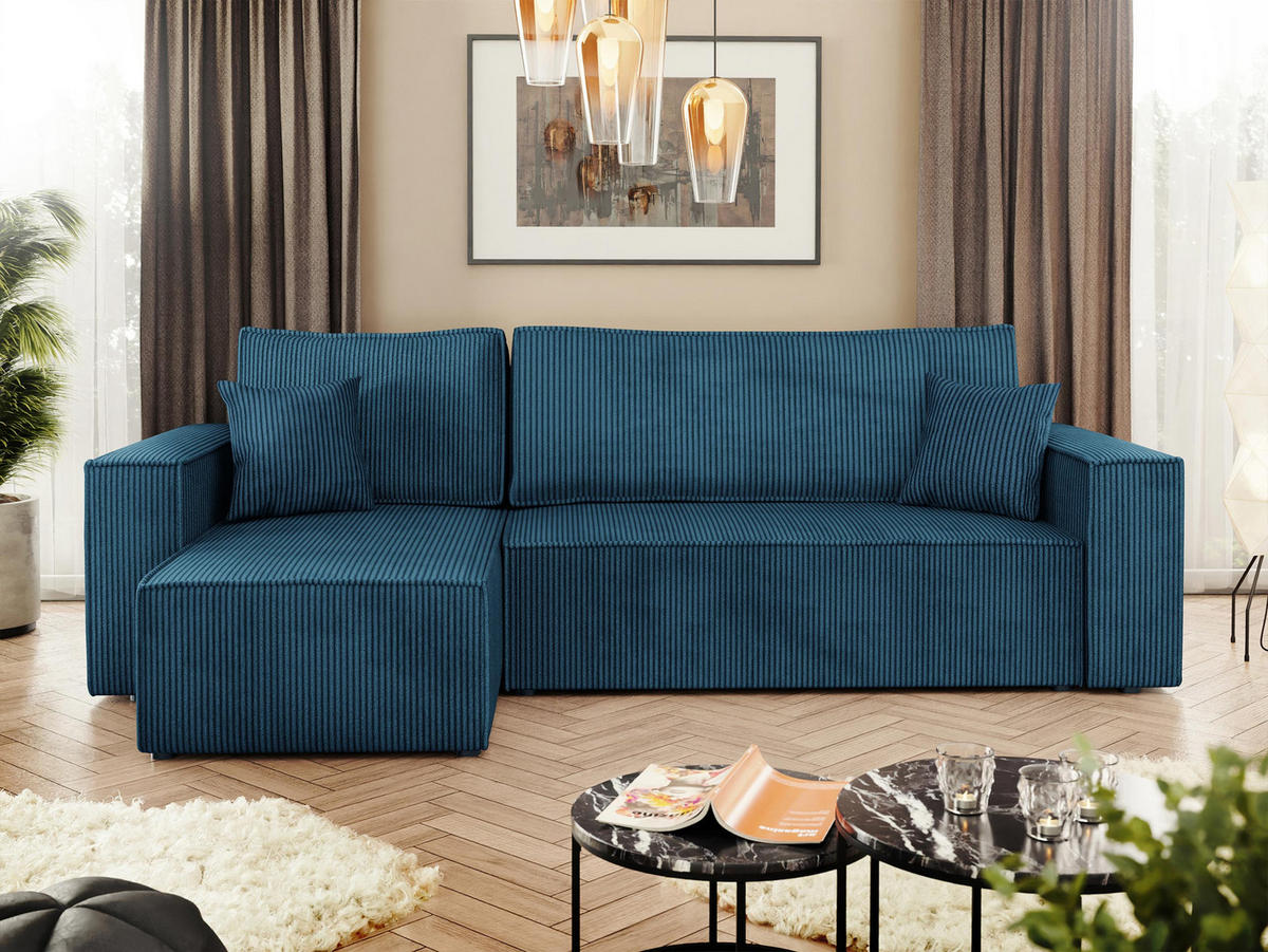 ECKSOFA Karl Cord - Blau/Schwarz, Holz/Kunststoff (244/145cm) - MIRJAN24