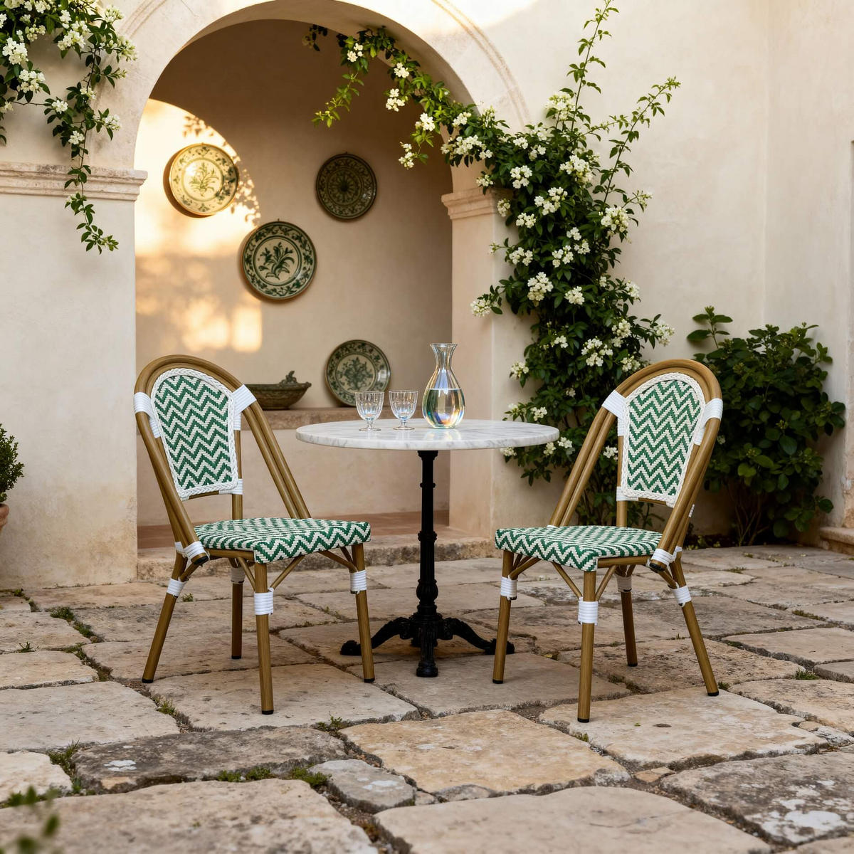 GARTENSTÜHLE Grün Weiß 46/57/85 2er-Set - Grün, Metall (46/85/57cm) - Mobili Rebecca