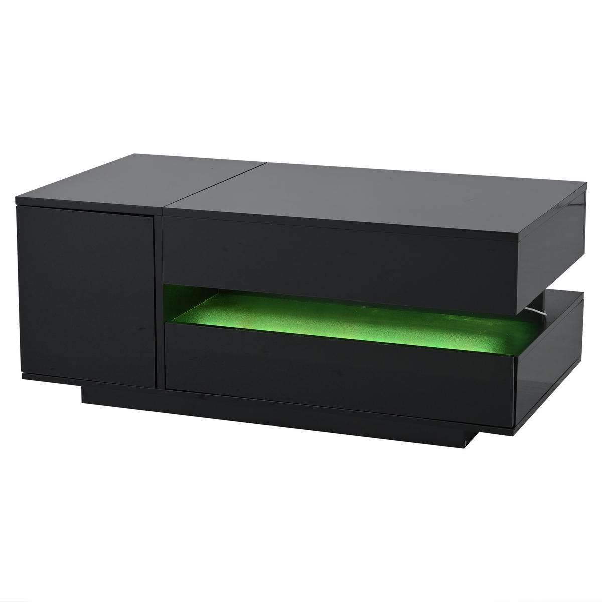 COUCHTISCH mit Hebefunktion LED 1 Schublade 1 Schrank und Stauraum 95/50/40 cm - Schwarz, Holzwerkstoff (95/50/34.5cm) - EVRYAE