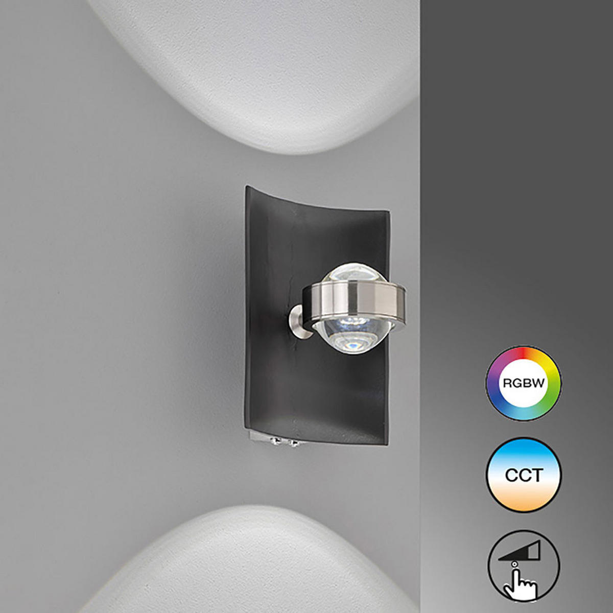 WANDLEUCHTE Bondy Metall Schwarz, RGB CCT LED - Schwarz, Metall (16/21/16.5cm)