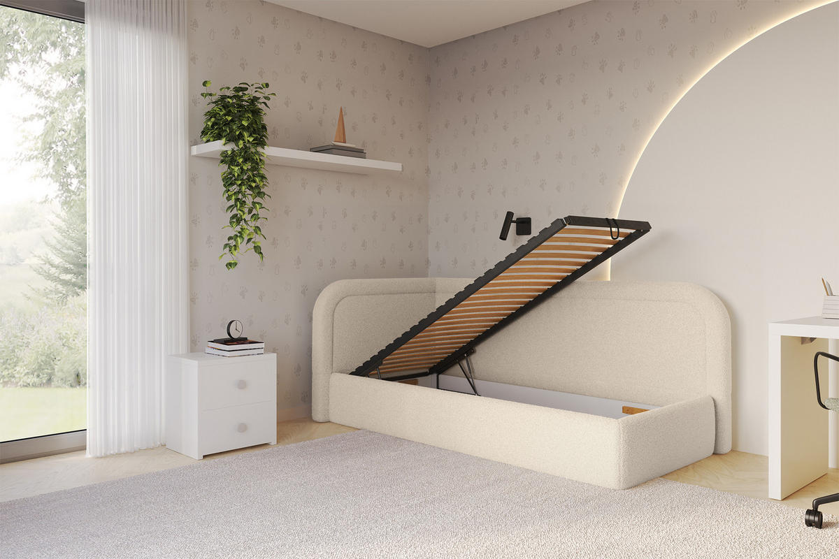 EINZELLBETT Jugendbett mit Bettkasten, Rechts - JOVY 80x200 Dunkelbeige - Taupe, Holzwerkstoff/Textil (80/200cm) - ALTDECOR