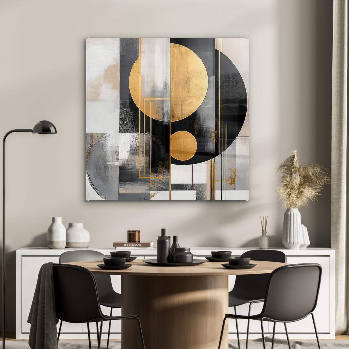 ACRYLGLASBILD Abstrakt - Gold - Silber - Formen - Ästhetisch - Modern 90x90 cm - Goldfarben, Glas (90/90cm) - MuchoWow