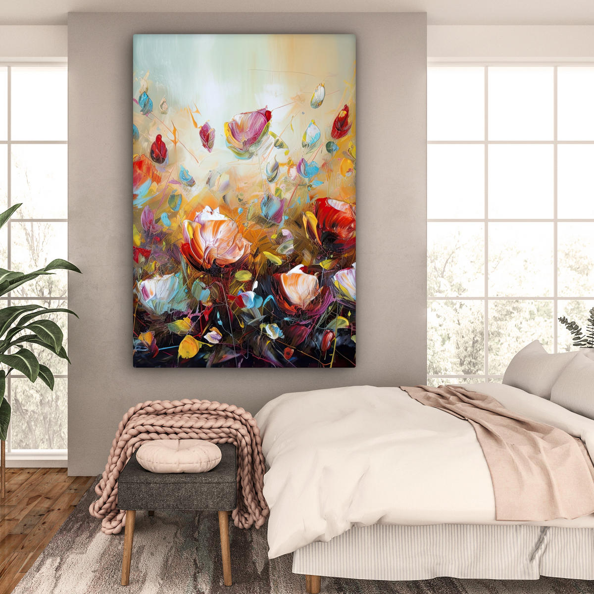 SLIKA NA PLATNU Cvetje 90x140 cm - večbarvno, tekstil (90/140cm) - MuchoWow