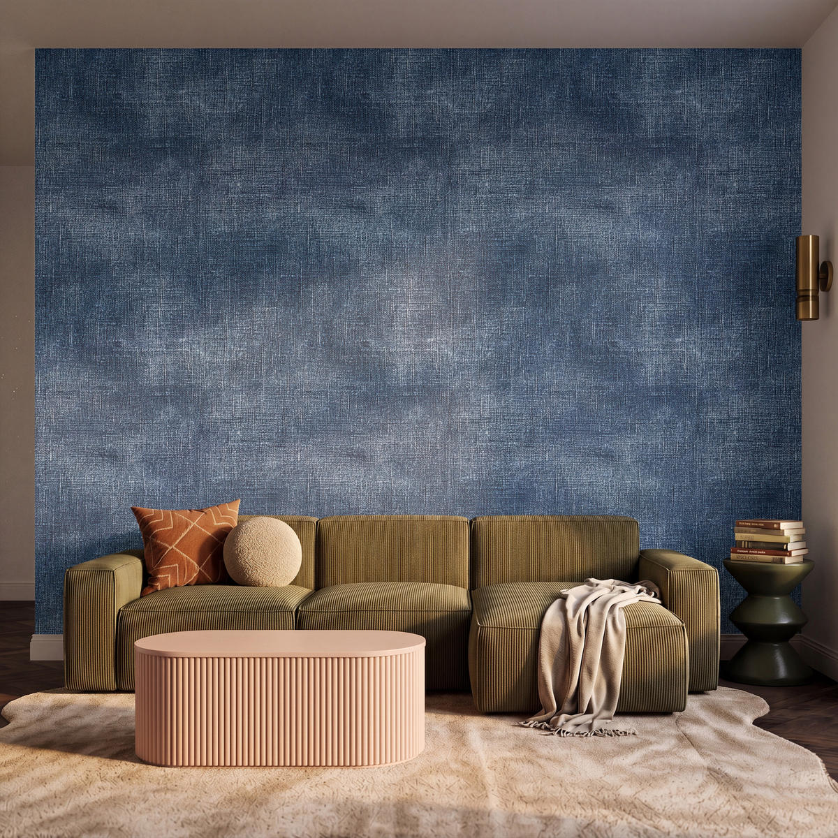 TAPETE - Leinen - Textur - Muster - Denim - Rustikal - 300x260 cm - Blau, Papier (300/260cm) - OnlyWow