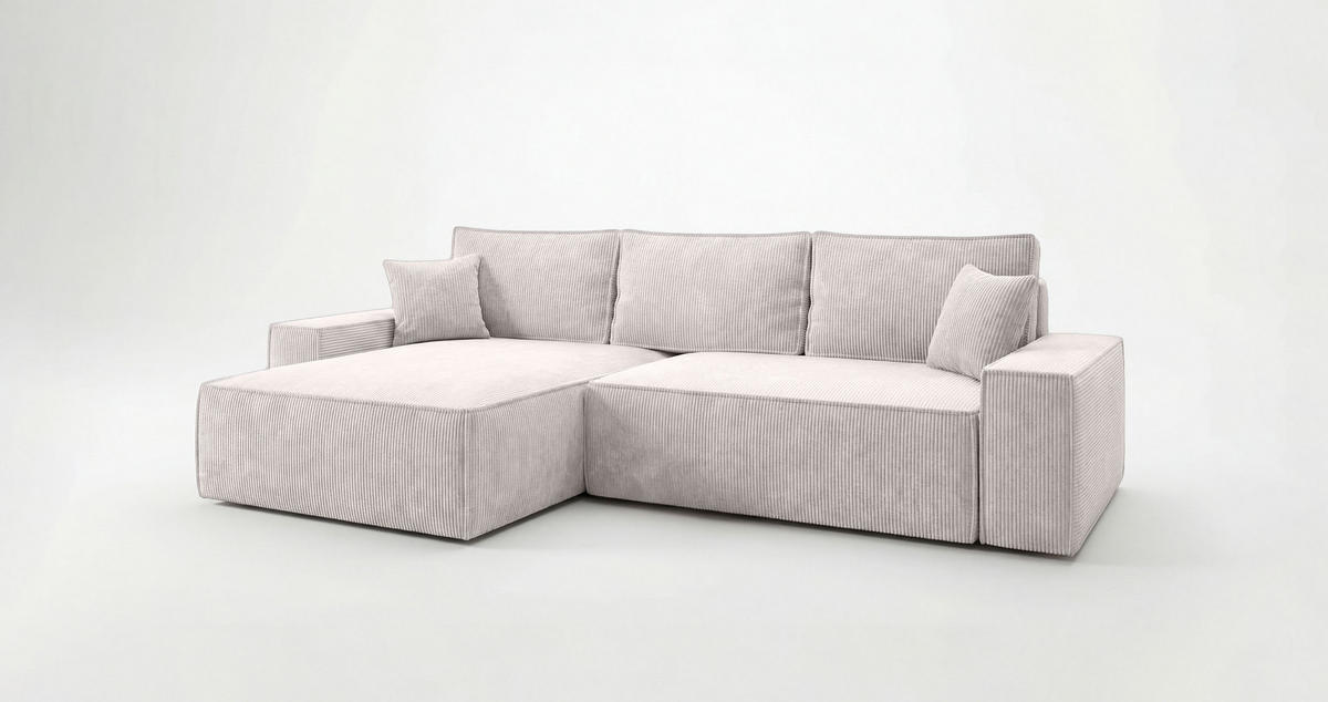 ECKSOFA California mit Schlaffunktion Vanille Links - Weiß, Textil (280/185cm) - Cornero