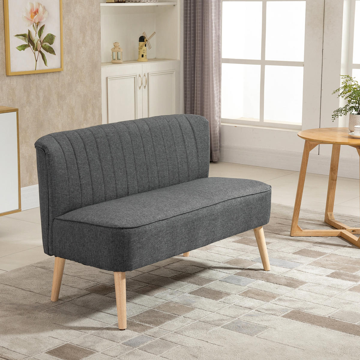 SOFA 2-Sitzer Couch Stoffsofa Sitzmöbel Polstersofa Loungesofa breit Dunkelgrau - Dunkelgrau/Naturfarben, Holz/Textil (56.5/77/117cm) - HOMCOM