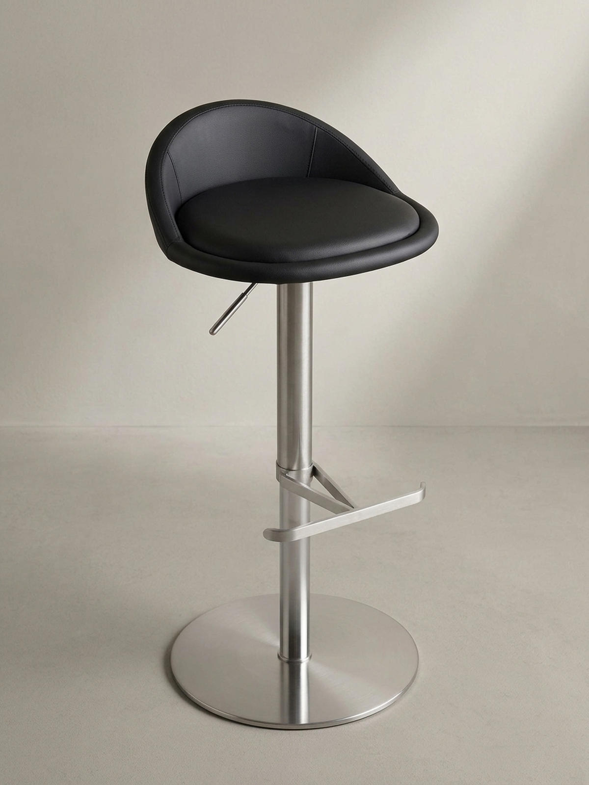 BARHOCKER Höhenverstellbar Edelstahl Halbrunde Rückenlehne DONAU, Schwarz 43x43x90 cm - Silberfarben/Schwarz, Kunststoff/Textil (43/90/43cm) - KADIMA DESIGN